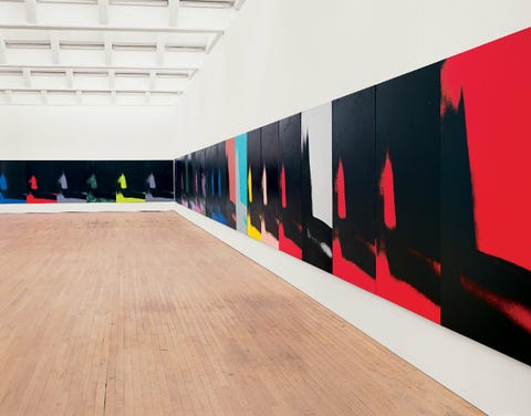 Red, Modern art, Wall, Line, Architecture, Art, Visual arts, Art gallery, Design, Interior design, 