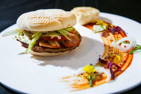 Dish, Food, Cuisine, Hamburger, Ingredient, Veggie burger, Slider, Fast food, Breakfast sandwich, Produce, 