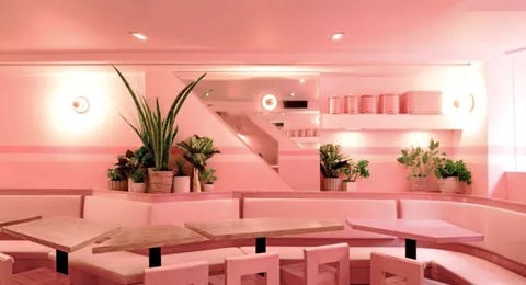 Interior design, Ceiling, Pink, Room, Lighting, Building, Architecture, Furniture, Flooring, Floor, 