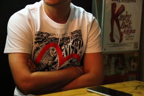 T-shirt, Arm, Cool, Font, Top, Flesh, Art, 