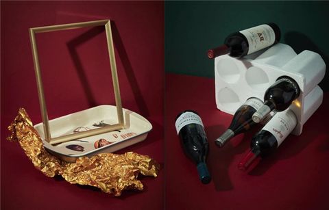 Product, Wine bottle, Furniture, Bottle, Material property, Wine rack, Metal, Table, Box, Fashion accessory, 