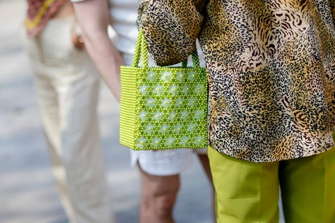 White, Clothing, Green, Yellow, Street fashion, Fashion, Outerwear, Pattern, Dress, Blazer, 