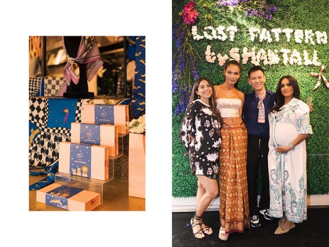 Shantall snaps a group photo with supermodel mimi tao, lost pattern's new york manager yong wang, and new york fashion week founder fdla albania rosario at the launch of the joint series