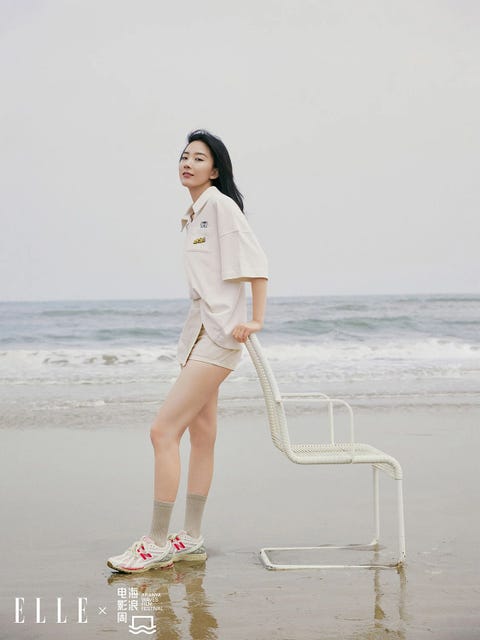 White t-shirt: new balance women's lapel polo t-shirt beige shorts: stylist's own shoes: new balance 1906r series unisex vintage casual shoes