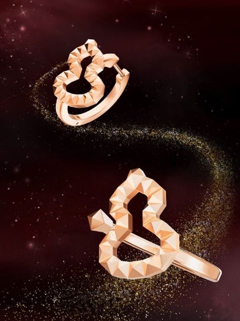qeelin wulu 18 earrings in 18k rose gold; qeelin wulu 18 ring in 18k rose gold
