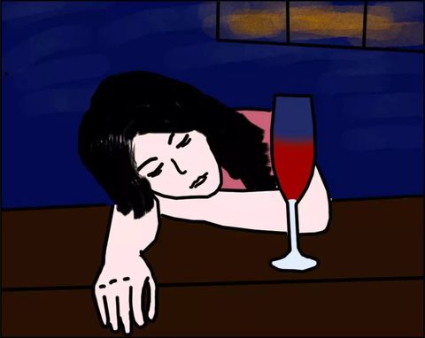 Cartoon, Illustration, Drinkware, Black hair, Glass, Drink, Stemware, Art, Clip art, Wine glass, 