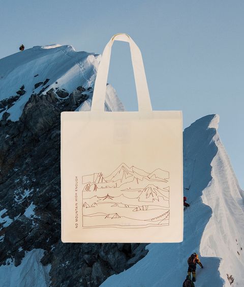 Bag, Blue, Handbag, Tote bag, Glacial landform, Winter, Material property, Luggage and bags, Font, Mountain, 