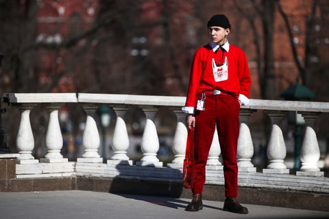 Red, Street fashion, Standing, Fashion, Outerwear, Uniform, Photography, Pedestrian, Suit, Red, Street fashion, Standing, Fashion, Outerwear, Uniform, Photography, Pedestrian, Suit,