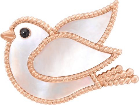 dove brooch 18k rose gold, white mother-of-pearl, onyx