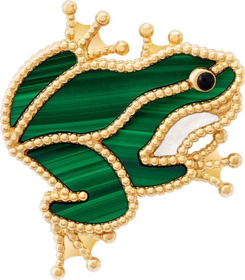 frog brooch 18k yellow gold, malachite, white mother-of-pearl, onyx