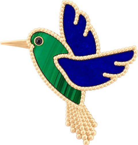 hummingbird brooch 18k yellow gold, malachite, lapis lazuli, onyx