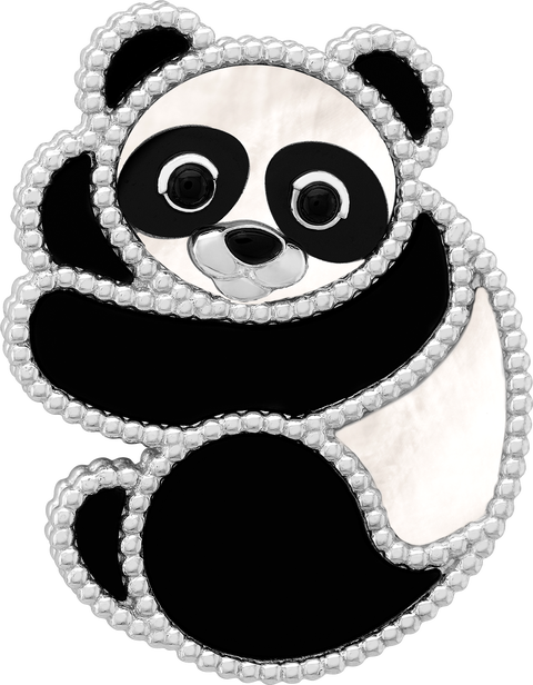 panda brooch 18k white gold, white mother-of-pearl, onyx