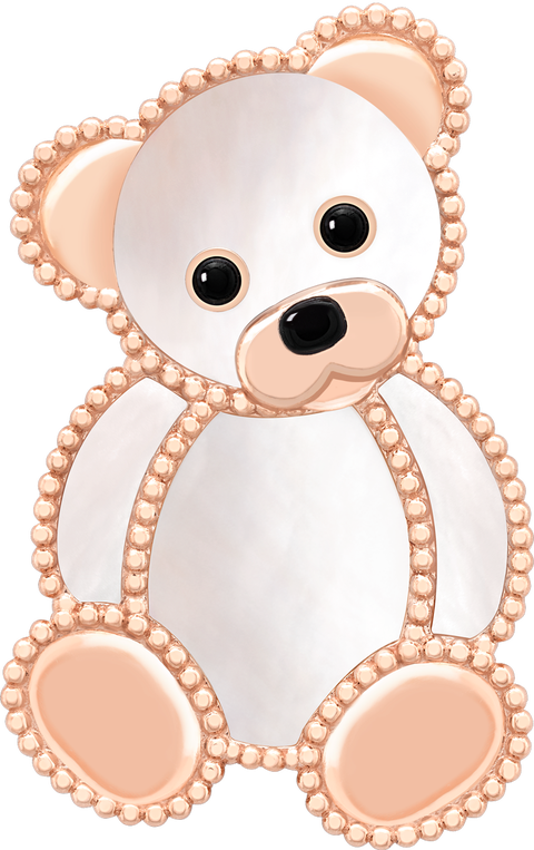 Teddy bear brooch 18k rose gold, white mother-of-pearl, onyx