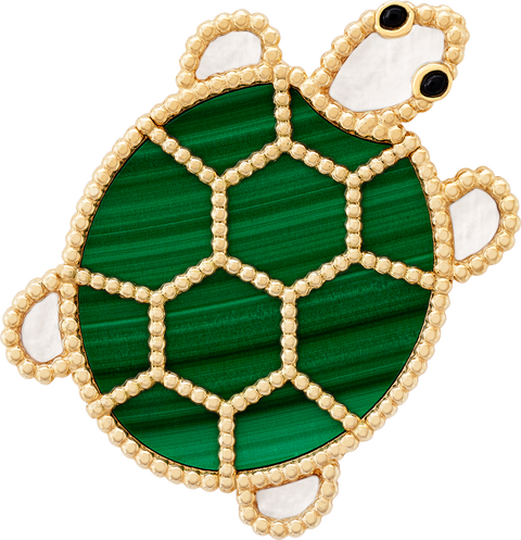 turtle brooch 18k yellow gold, malachite, white mother-of-pearl, onyx