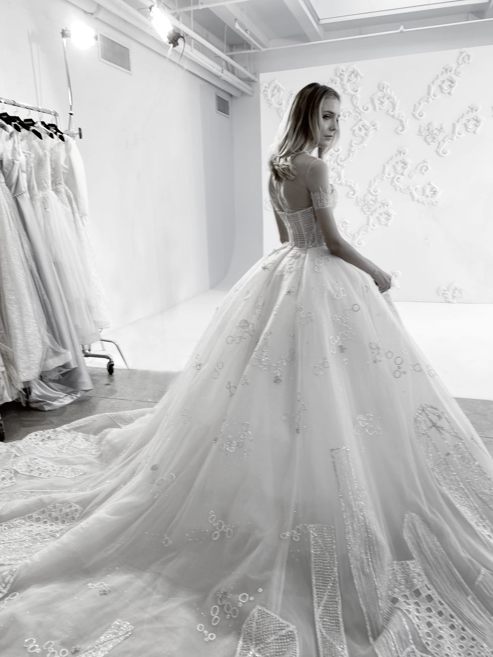 Gown, Wedding dress, Dress, Clothing, Bridal party dress, Bridal clothing, Photograph, Shoulder, White, Bride, 