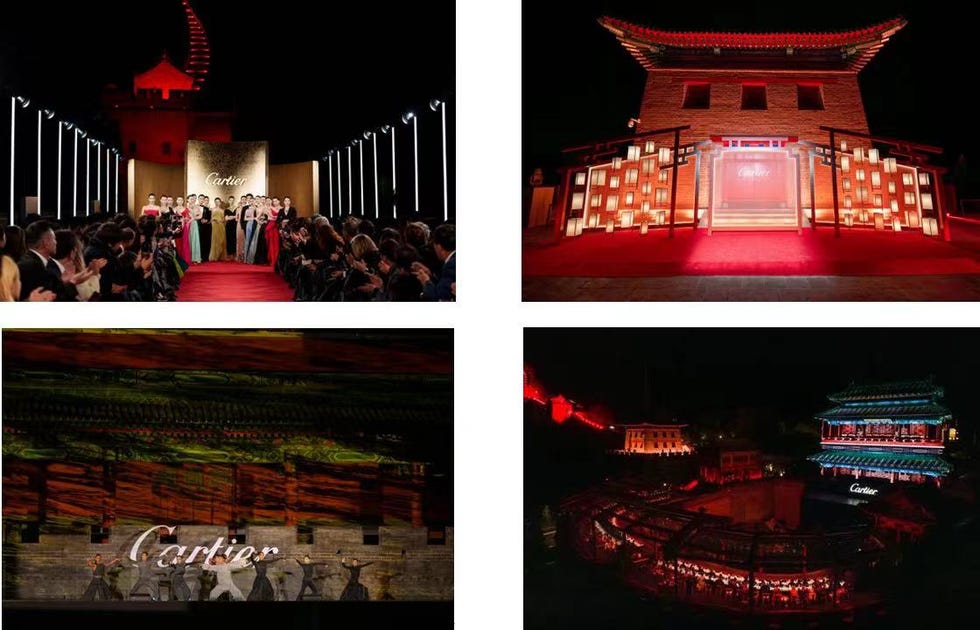a collage of a group of people in a room with a stage and a large red building a collage of a group of people in a room with a stage and a large red building