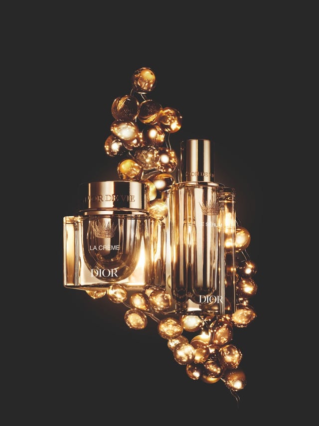 display of luxury skincare products with decorative elements