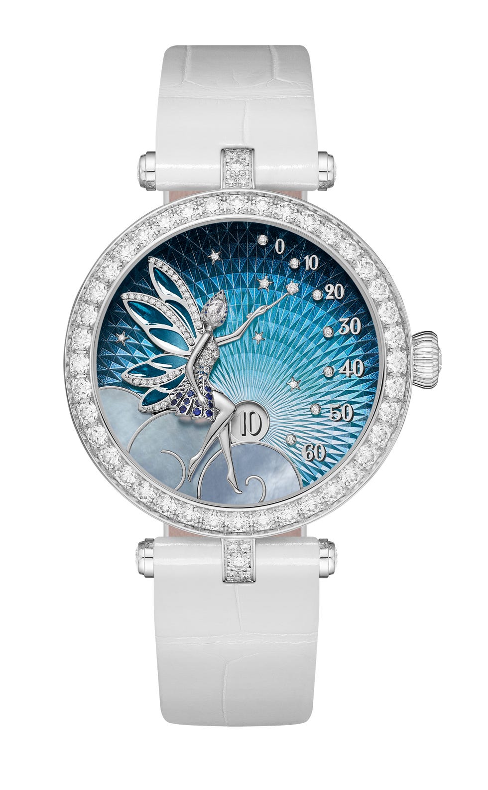 luxury watch featuring a fairy design on the dial