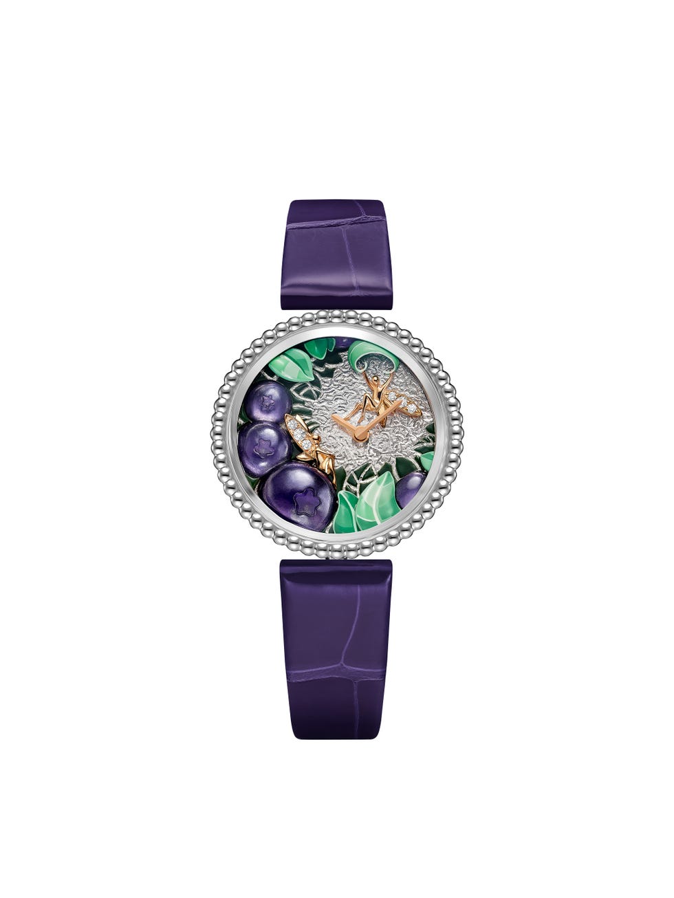 luxury watch featuring intricate fruit and foliage design