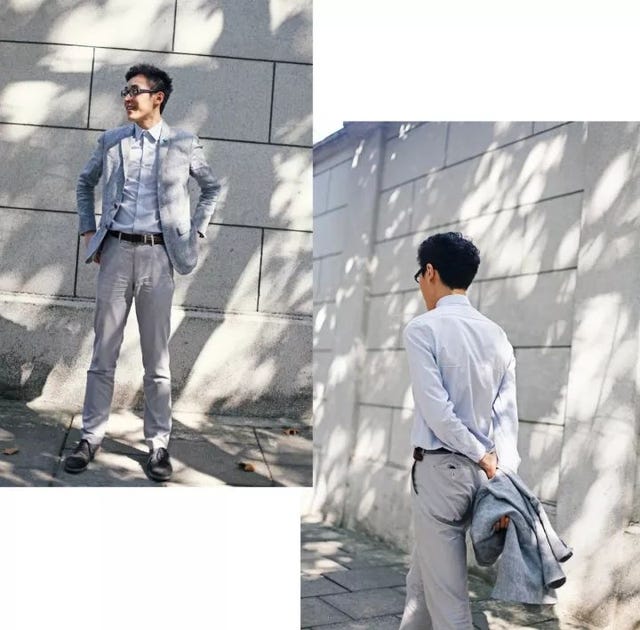 Clothing, Denim, Jeans, Street fashion, Suit, Snapshot, Fashion, Standing, Footwear, Outerwear, 