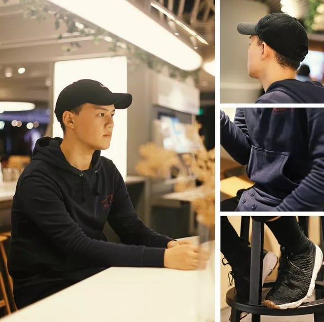 Clothing, Snapshot, Outerwear, Cap, Headgear, Street fashion, Sleeve, Sportswear, Neck, Shoe, 