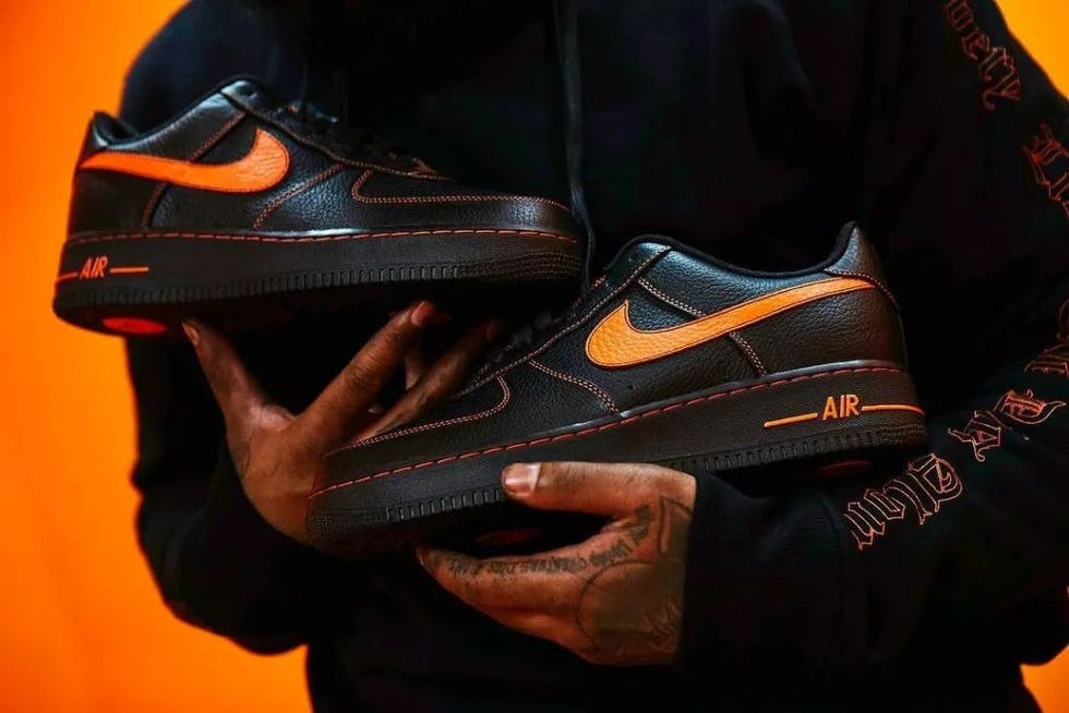 Footwear, Black, Shoe, Orange, Sneakers, Athletic shoe, Leather, 