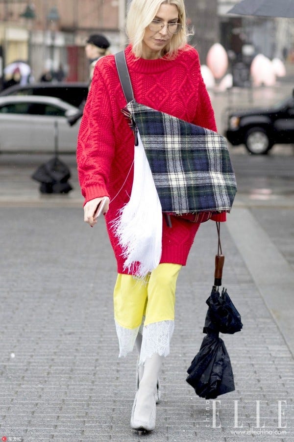 Clothing, Street fashion, Plaid, Fashion, Tartan, Snapshot, Yellow, Pink, Outerwear, Footwear, 