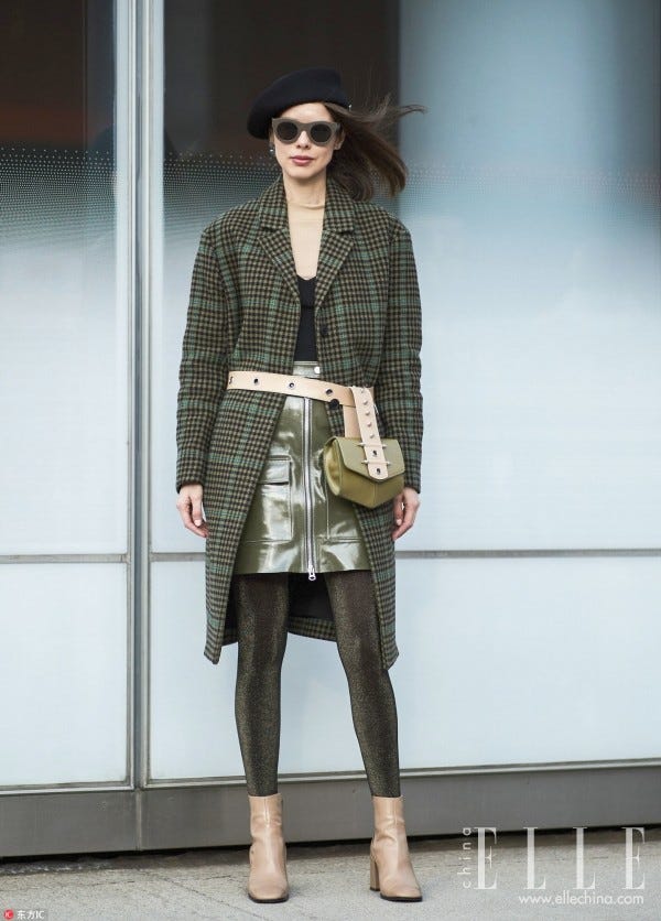 Clothing, Street fashion, Fashion, Shoulder, Snapshot, Plaid, Outerwear, Footwear, Knee, Eyewear, 