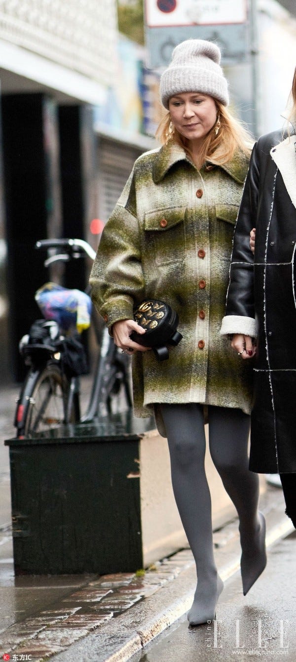 Clothing, Street fashion, Coat, Tights, Fashion, Overcoat, Outerwear, Snapshot, Standing, Fur, 