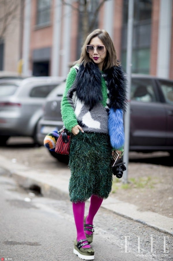 Clothing, Fur, Street fashion, Photograph, Fashion, Footwear, Snapshot, Turquoise, Pink, Tights, 