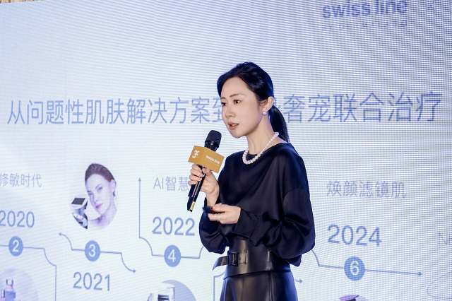 presentation on skin care solutions featuring a speaker and a timeline