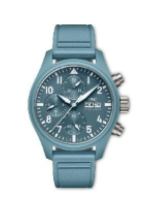 chronograph wristwatch with blue strap and dial
