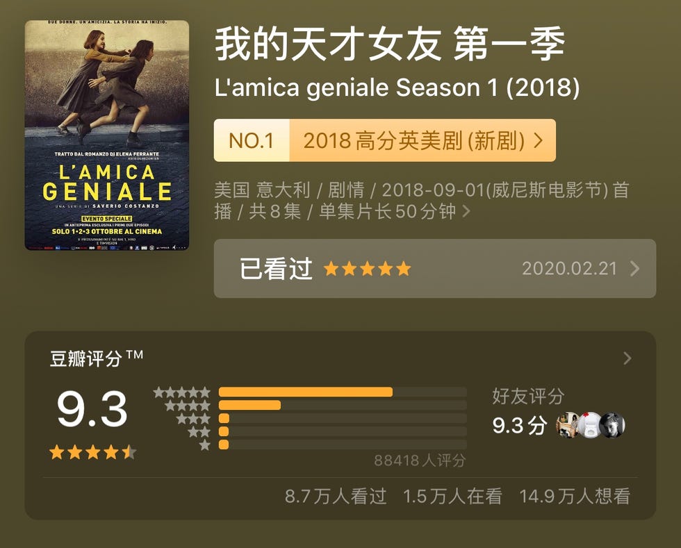 《我的天才女友》豆瓣评分