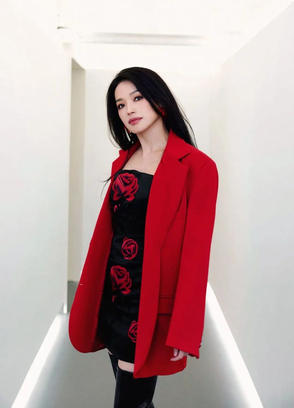 a person wearing a red coat