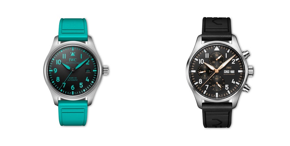 two iwc watches with distinct color schemes and features