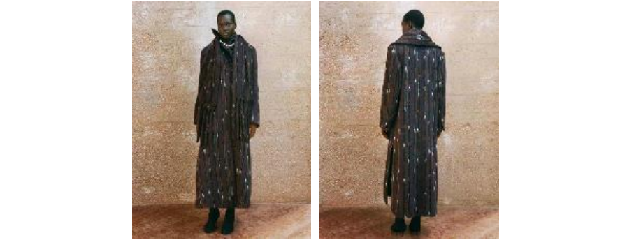fashionable long coat showcasing unique design