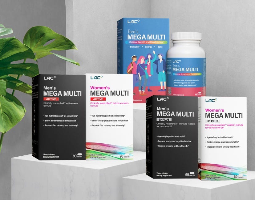 display of dietary supplements for different demographics