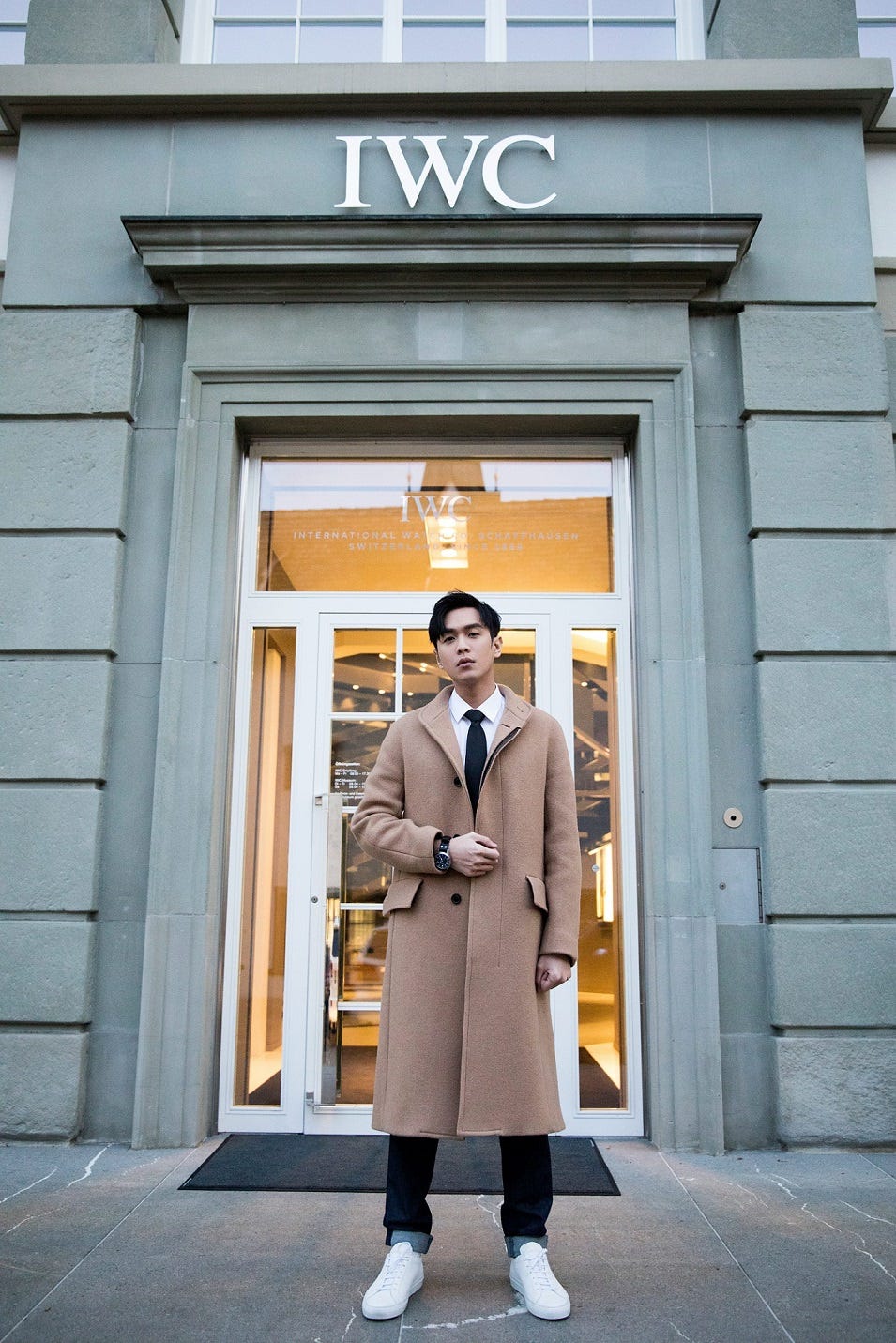 Photograph, Street fashion, Standing, Yellow, Snapshot, Suit, Fashion, Door, Outerwear, Footwear, 