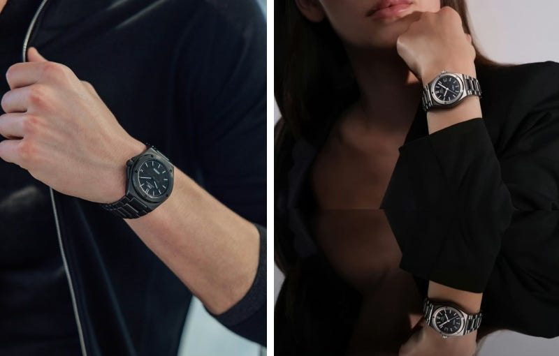 two individuals showcasing a modern wristwatch