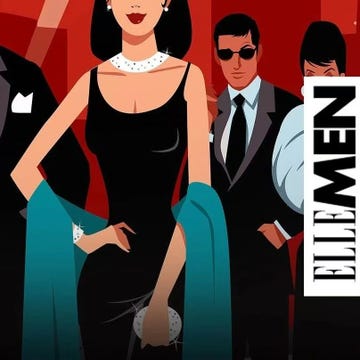 stylized depiction of fashionable individuals in formal attire