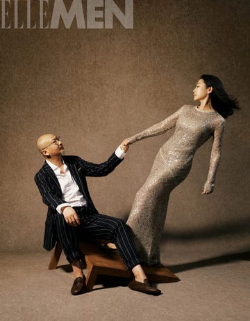 fashion collaboration featuring a stylish man and a elegantly dressed woman