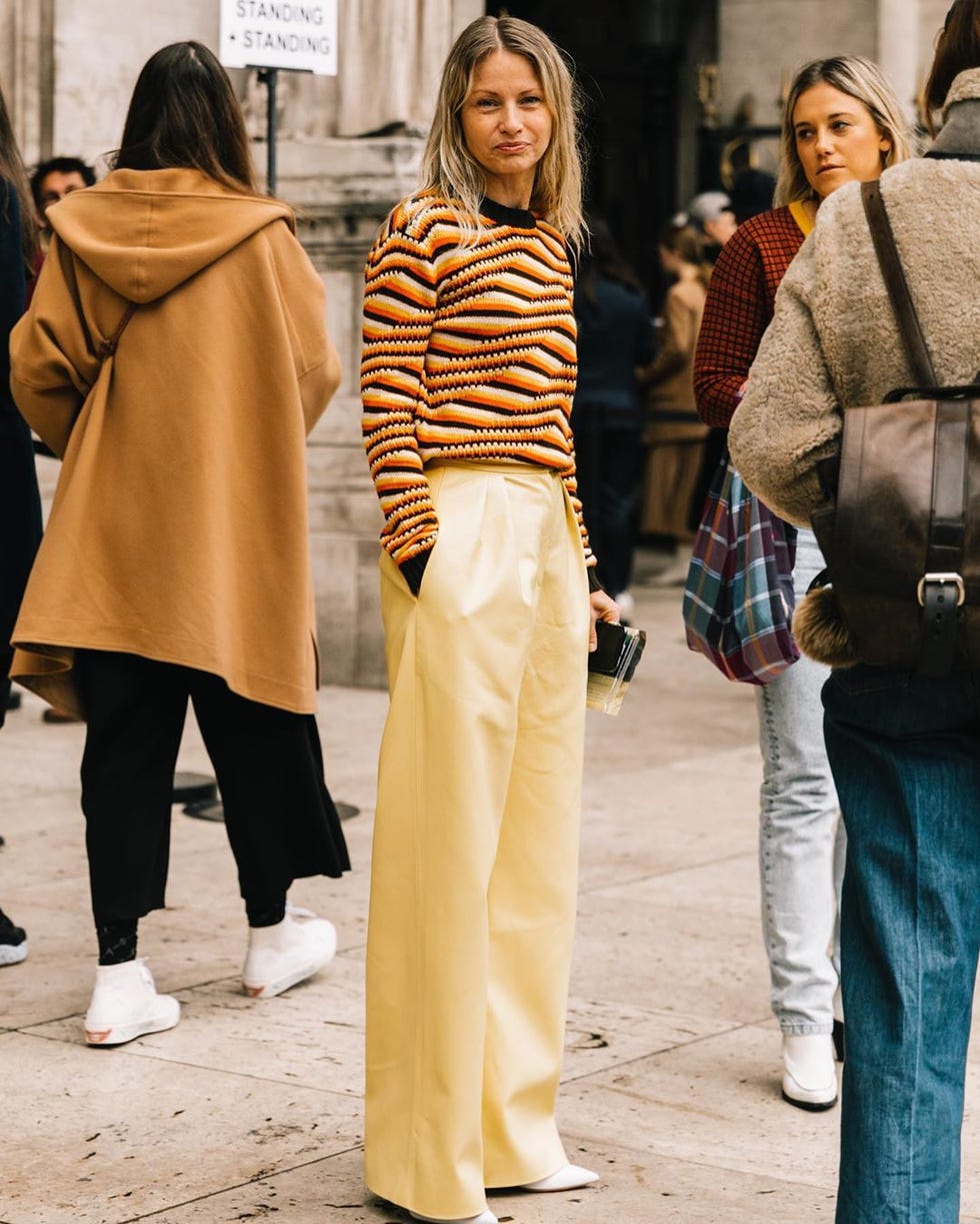 Street fashion, People, Clothing, Fashion, Yellow, Snapshot, Jeans, Human, Street, Outerwear, 