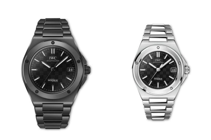 pair of iwc ingenieur watches showcasing different metal finishes