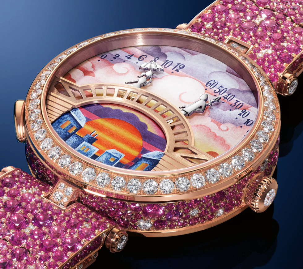 luxury wristwatch featuring intricate design elements and gemstones