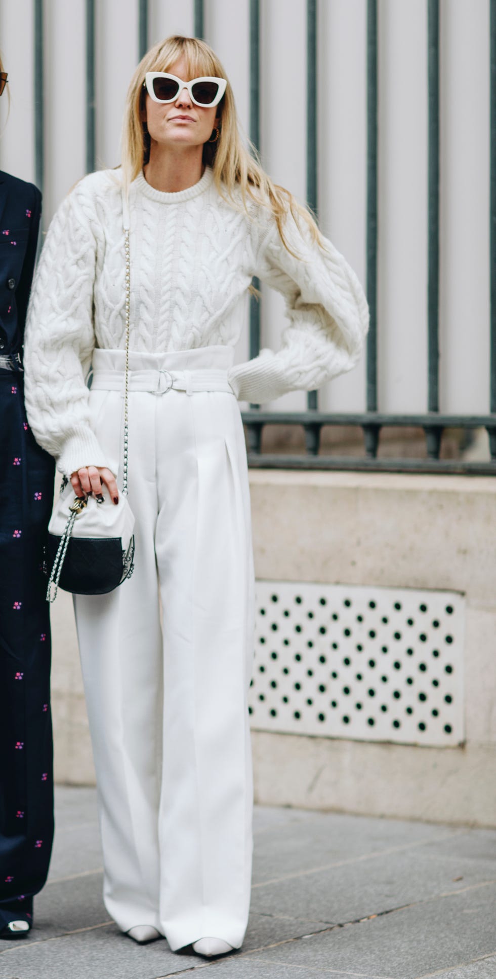 White, Clothing, Street fashion, Fashion, Dress, Fashion model, Neck, Sleeve, Outerwear, Waist, 