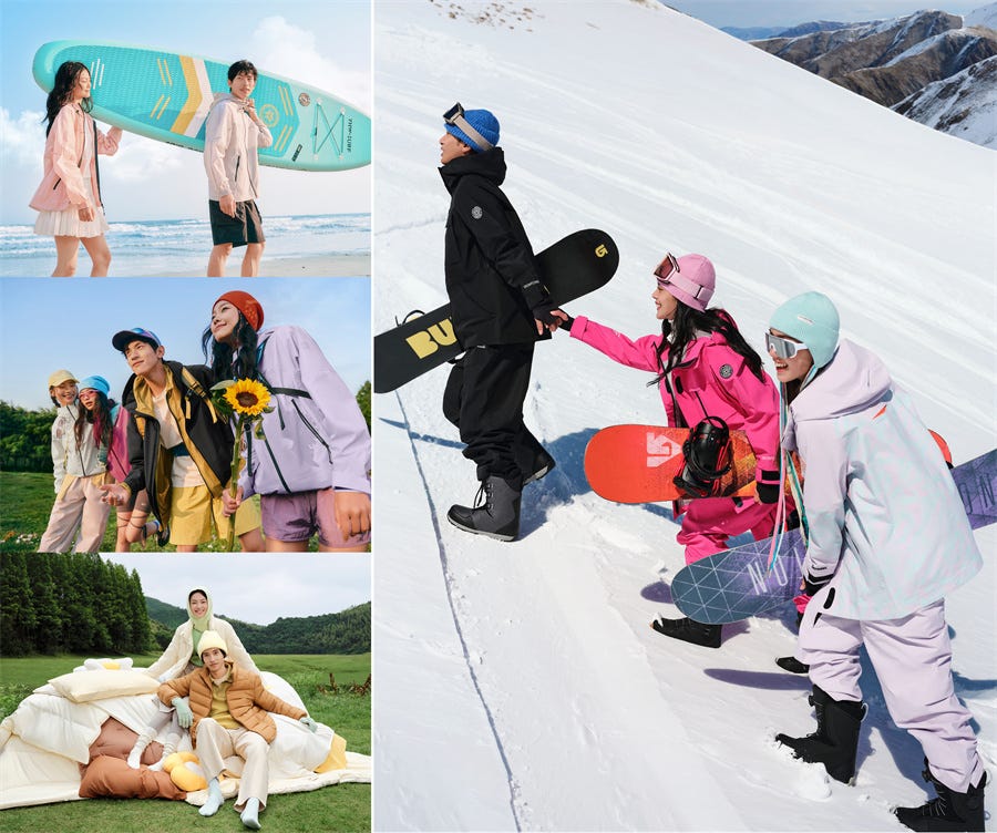 group activities featuring surfing and snowboarding in outdoor settings