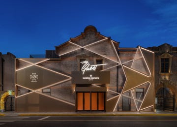 building exterior with modern signage and led light accents