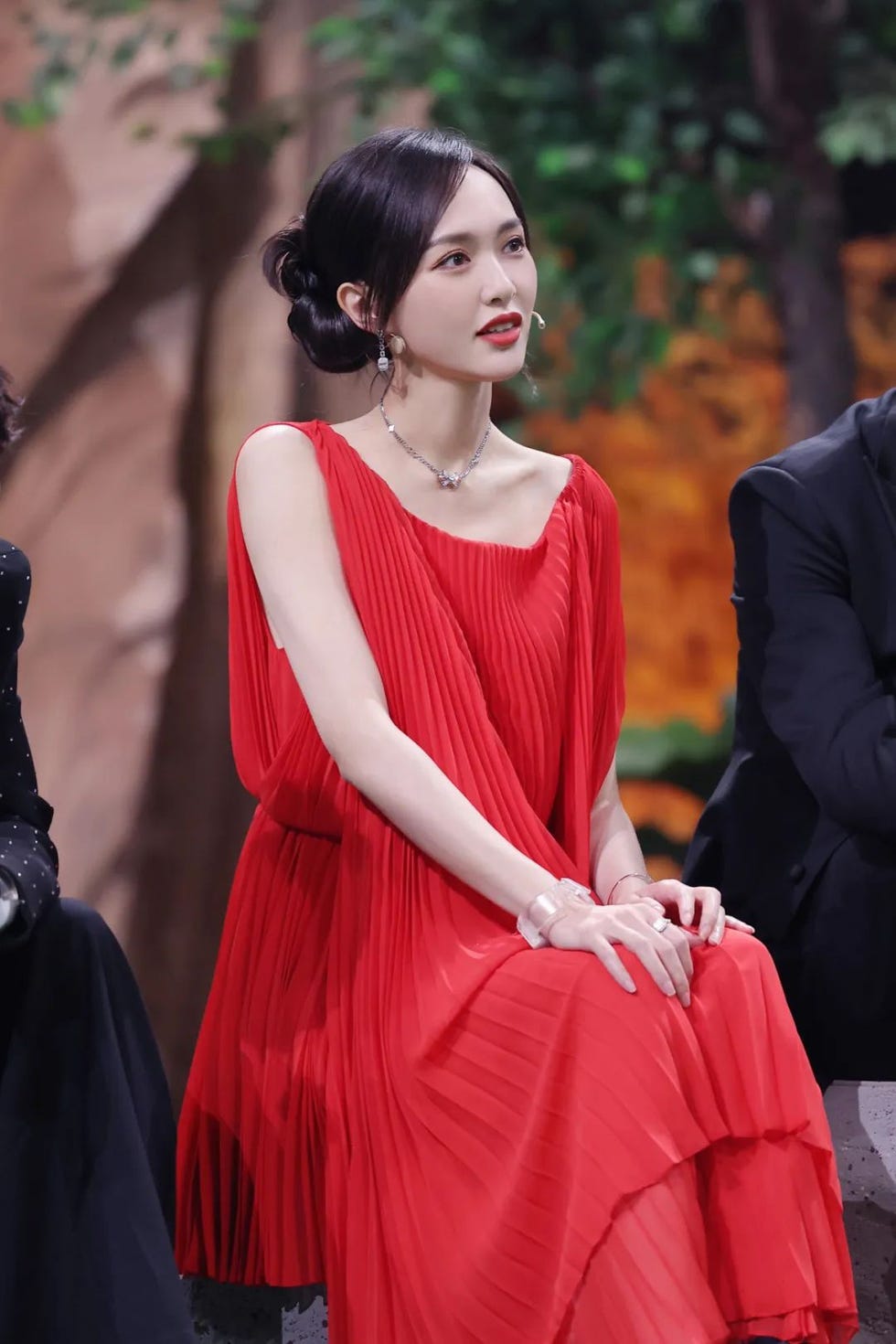 a person in a red dress