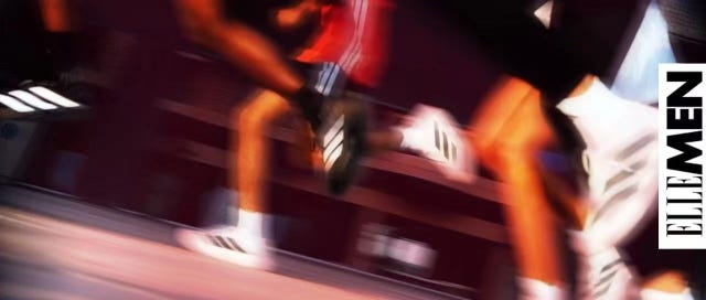 dynamic depiction of athletes running in sports footwear with brand emphasis