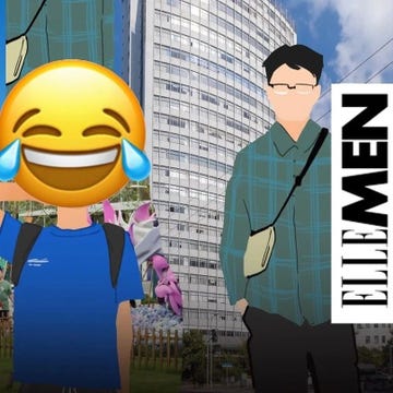 a digitally altered image featuring a person with a laughing emoji face and a building in the background a digitally altered image featuring a person with a laughing emoji face and a building in the background